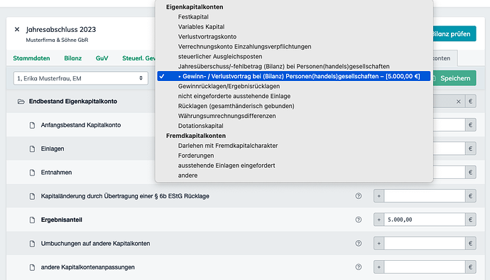 Kapitalkonto Gewinnvortrag